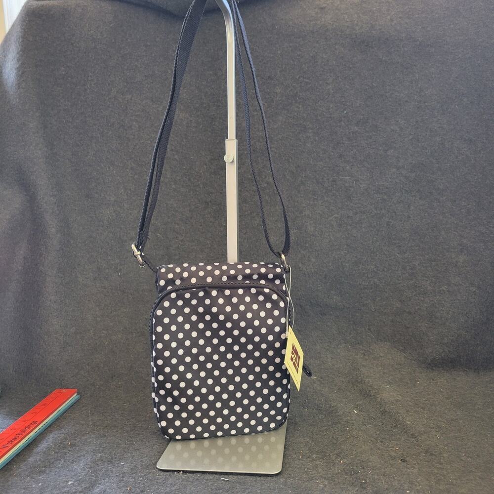 Women’s Black/White Polka Dot Travel Nylon Lined Crossbody Purse